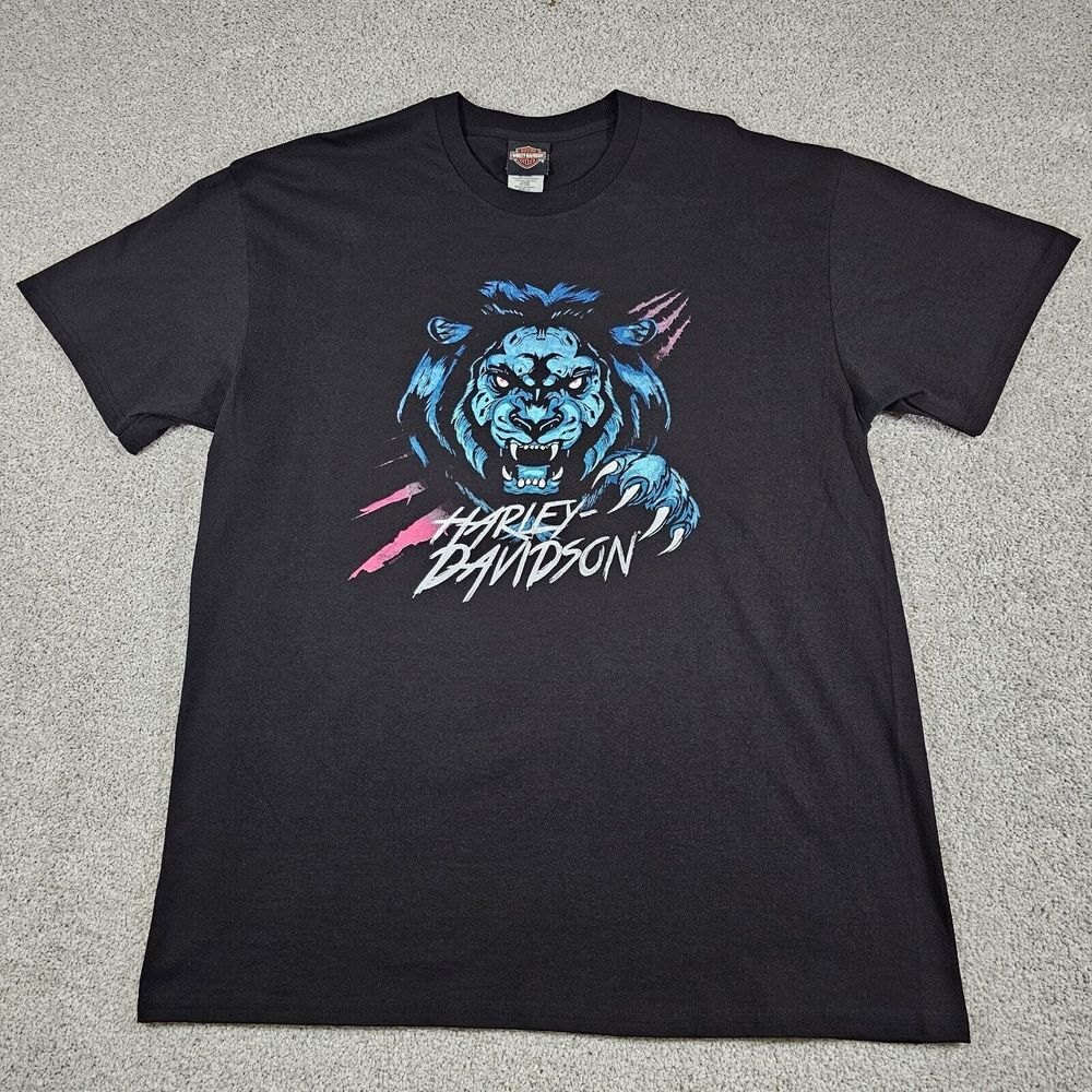 Harley Davidson Lion Graphic Print T-Shirt Adult XL Black Motorcycle Biker